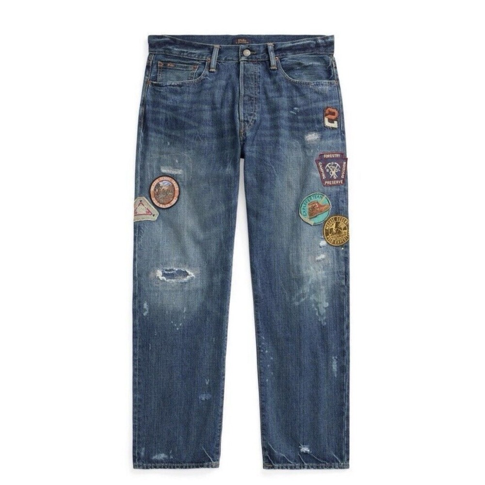 Polo Ralph Lauren Classic Fit Expedition Patches Blue Jeans Men's 40x30 NWT
